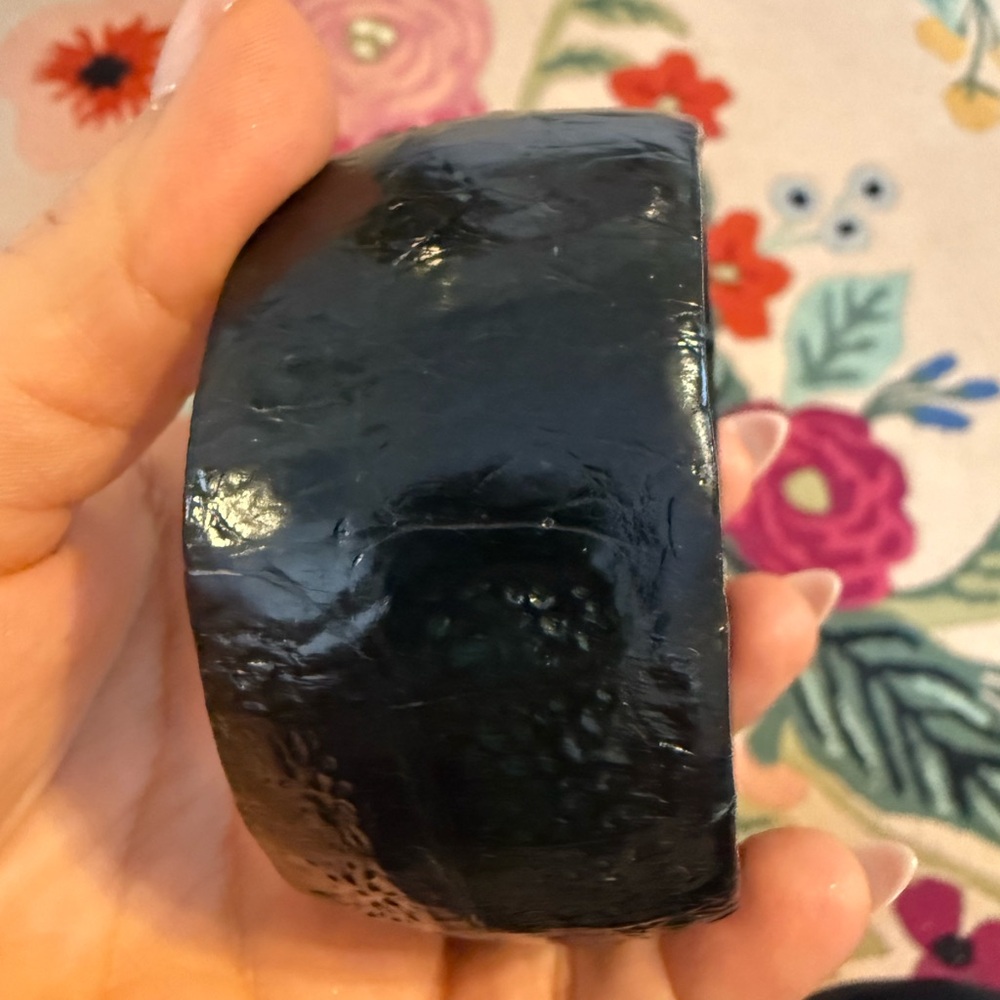 Black Textured Resin Bangle Bracelet Wide Chunky Hammered Finish Cuff Statement